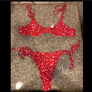 Red Floral Bikini Set with small white flowers